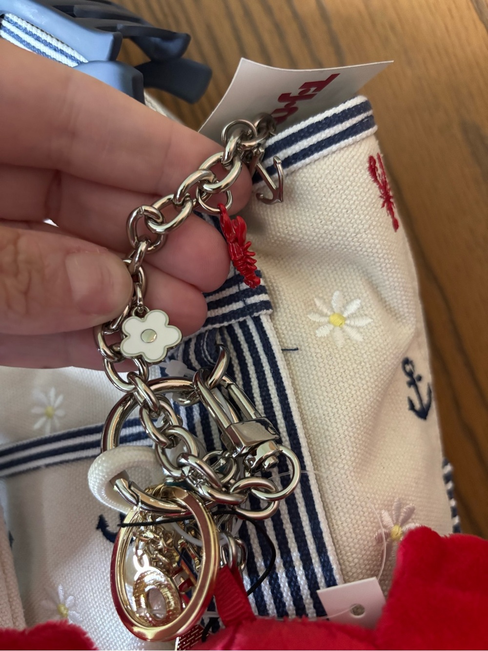 Nautical Lobster 🦞 Madden Girl Canvas Handbag Purse with Red Lobster Plush Charm - Picture 5 of 7